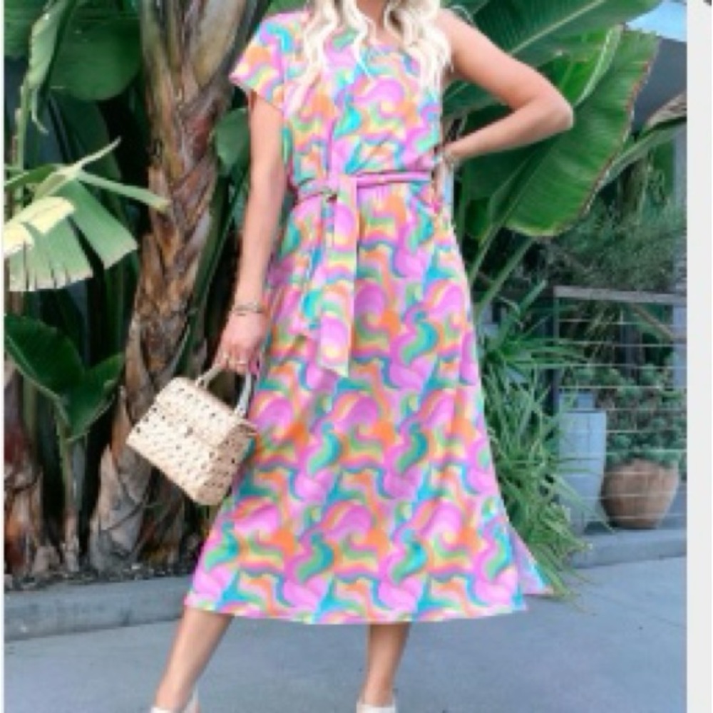 Barbie Pink and Orange Swirl Midi Dress